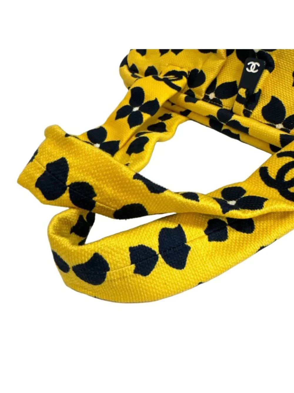 Chanel CC Logo Flower All Over Print Canvas Handbag Yellow Navy Bag